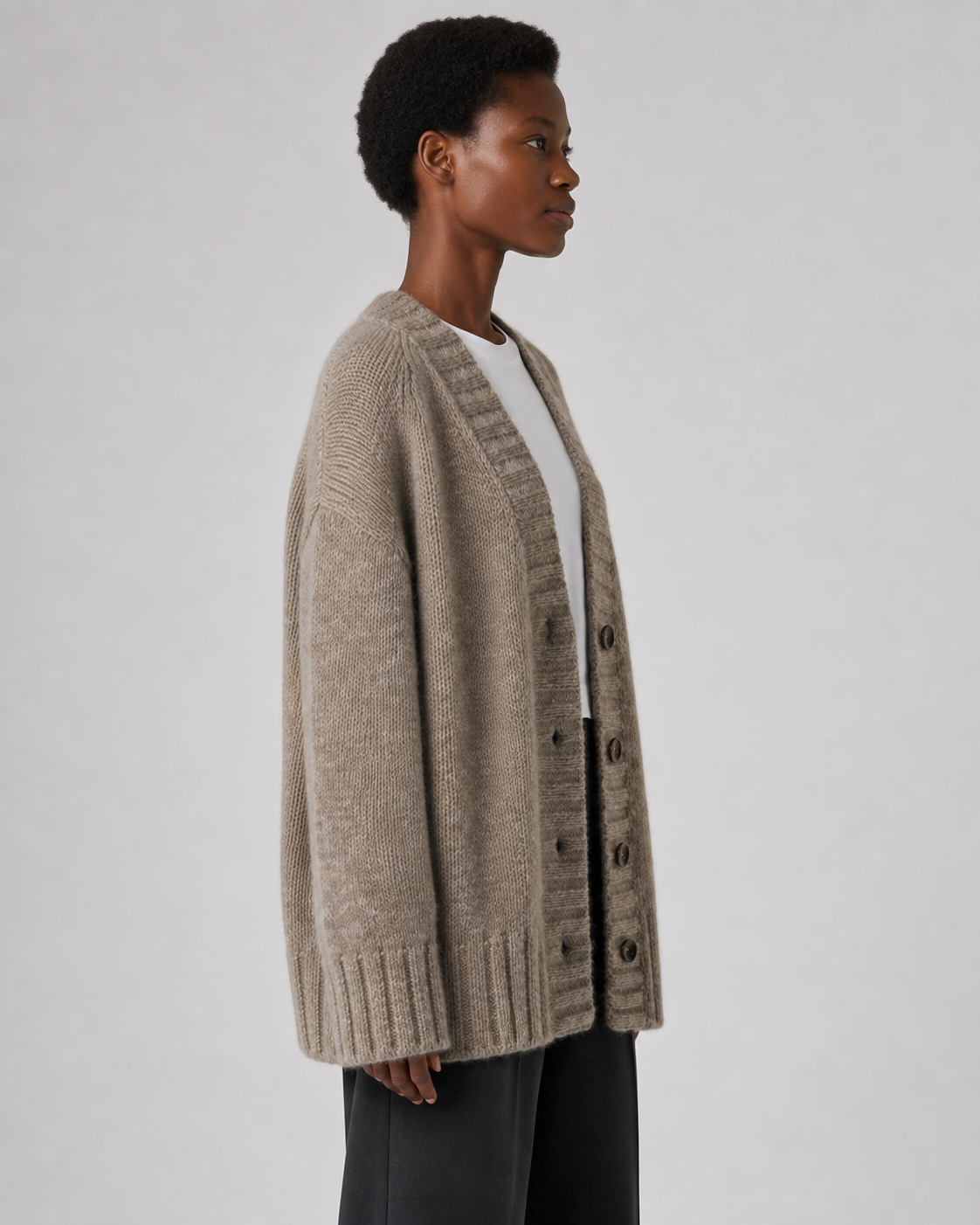 Women's Wool Oversized Button-Up Cardigan - Autumn Winter Marled Knit Relaxed Sweater - Luxxella