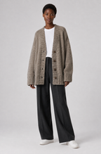 Women's Wool Oversized Button-Up Cardigan - Autumn Winter Marled Knit Relaxed Sweater - Luxxella
