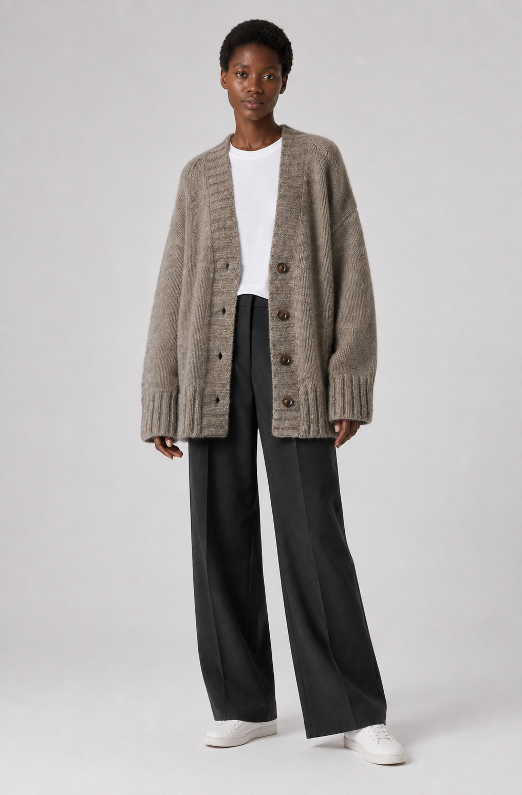 Women's Wool Oversized Button-Up Cardigan - Autumn Winter Marled Knit Relaxed Sweater - Luxxella
