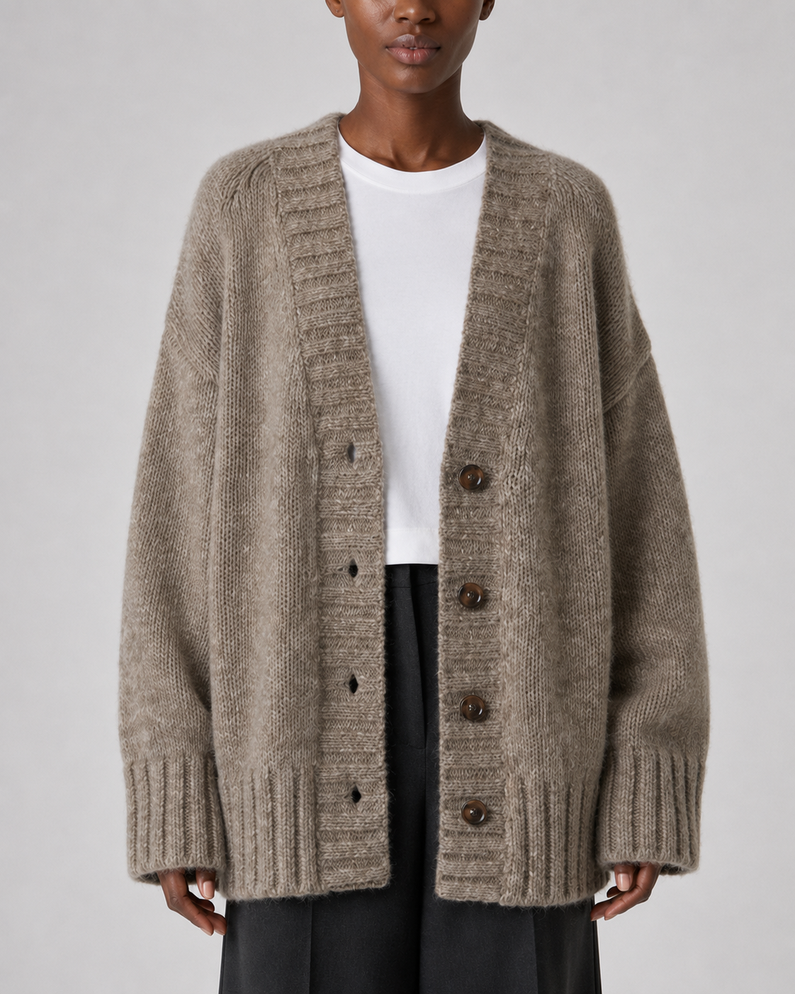 Women's Wool Oversized Button-Up Cardigan - Autumn Winter Marled Knit Relaxed Sweater - Luxxella