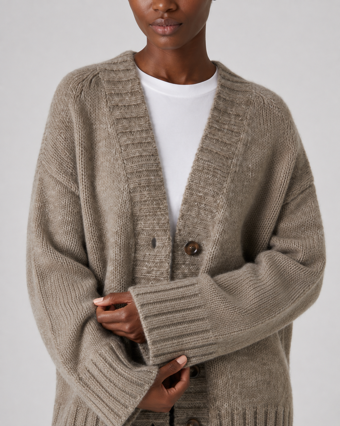 Women's Wool Oversized Button-Up Cardigan - Autumn Winter Marled Knit Relaxed Sweater - Luxxella