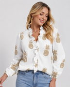 Ruffle V-Neck Long Sleeve Blouse - Casual Lantern Sleeve Loose Fit - Luxxella