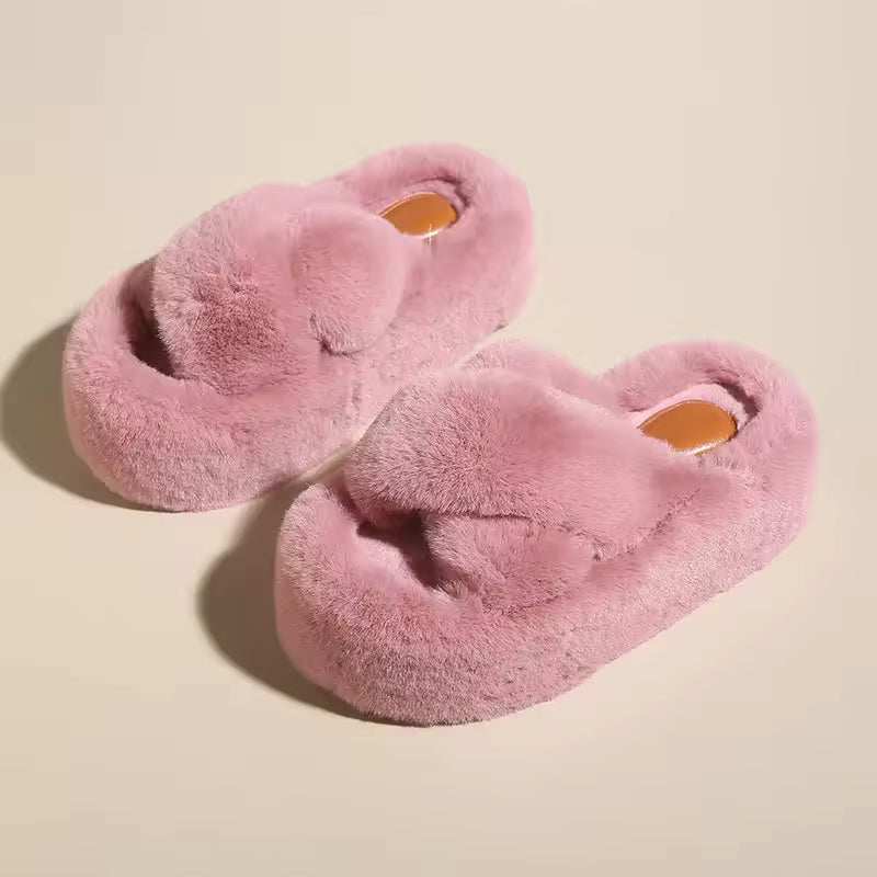 Premium Faux Fur Slippers – Thick 7 cm Sole, Open‑Toe Comfy Style - Luxxella