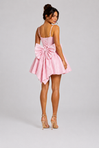 Sequin Tweed Carrie Mini Dress – Square Neck Structured A-Line Bridal Bow Dress