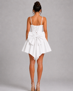 Sequin Tweed Carrie Mini Dress – Square Neck Structured A-Line Bridal Bow Dress