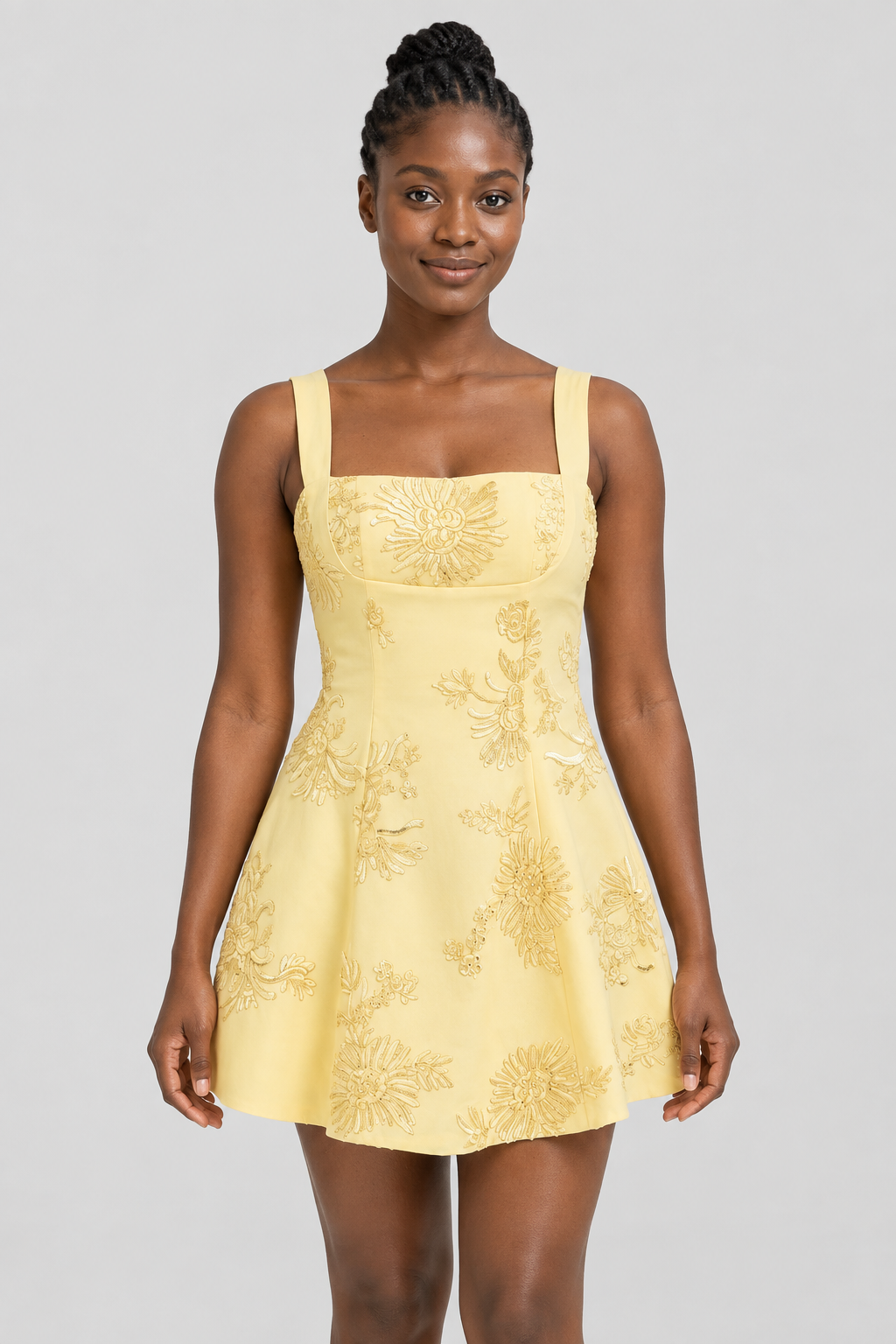 Square Neck Embroidered Lace Dress Floral A-Line Homecoming Gown Short Cocktail Party Sundress