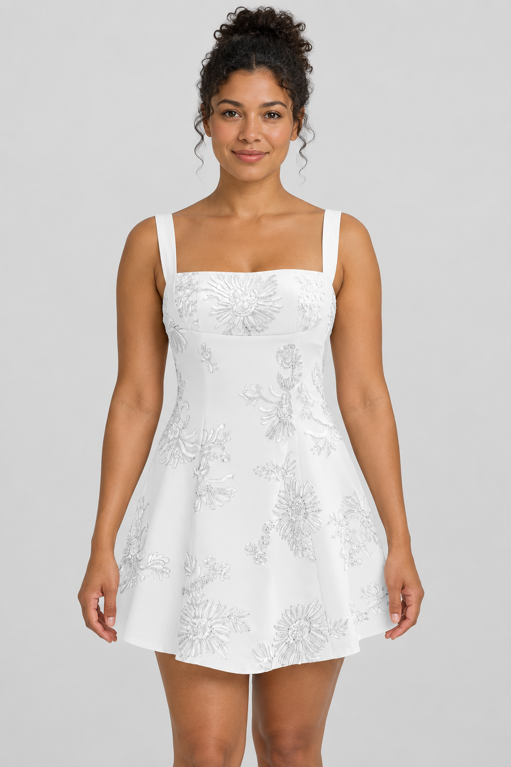 Square Neck Embroidered Lace Dress Floral A-Line Homecoming Gown Short Cocktail Party Sundress