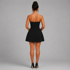 Strapless Carrie Mini Dress – Elegant Black Crepe Hourglass Corset Dress - Luxxella