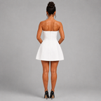 Strapless Carrie Mini Dress – Elegant Black Crepe Hourglass Corset Dress - Luxxella