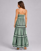 Striped Tiered Maxi Dress - Square Neck Spaghetti Strap Flowy Boho Summer Vacation Sundress