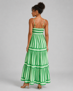 Striped Tiered Maxi Dress - Square Neck Spaghetti Strap Flowy Boho Summer Vacation Sundress