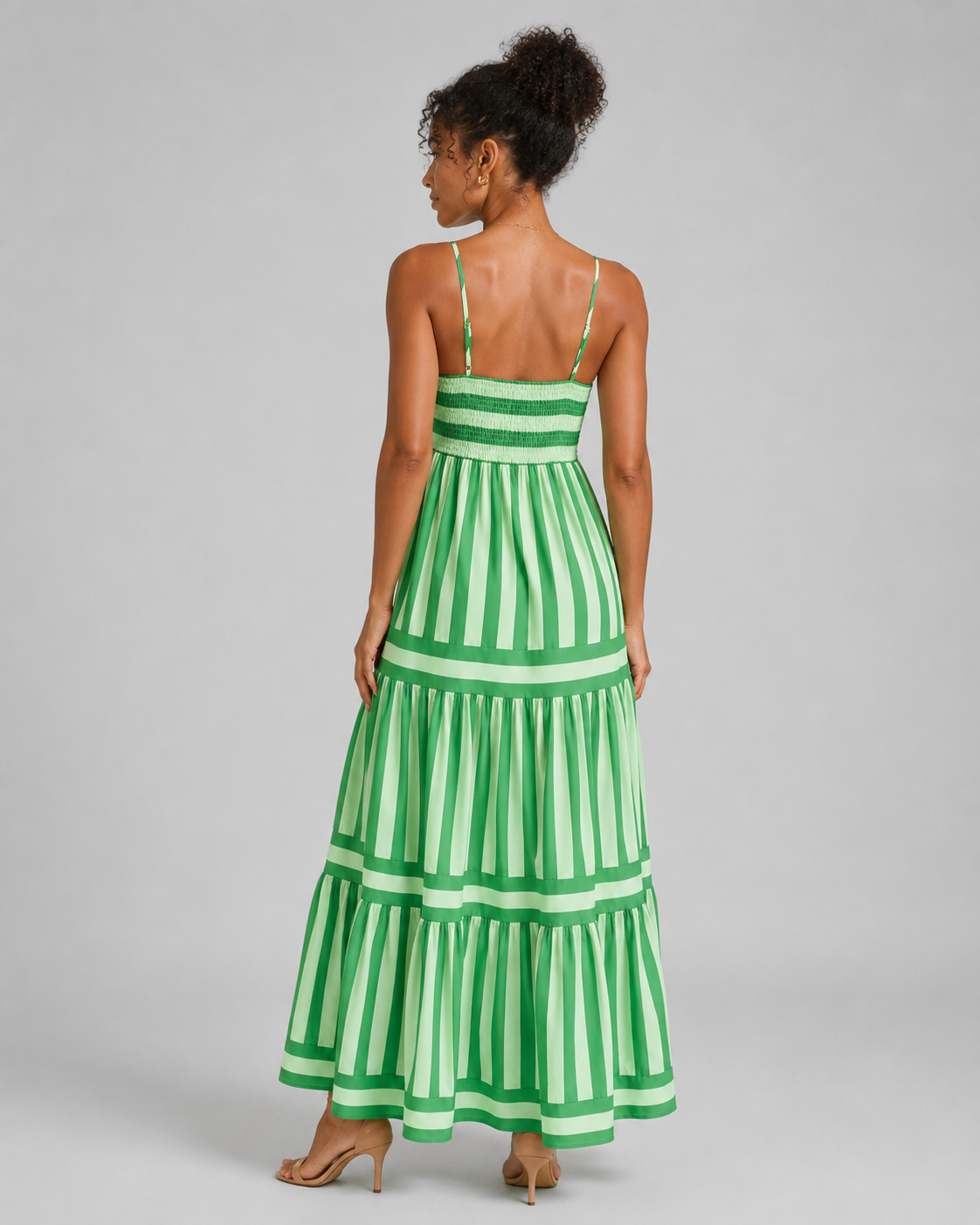Striped Tiered Maxi Dress - Square Neck Spaghetti Strap Flowy Boho Summer Vacation Sundress