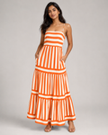 Striped Tiered Maxi Dress - Square Neck Spaghetti Strap Flowy Boho Summer Vacation Sundress - Luxxella