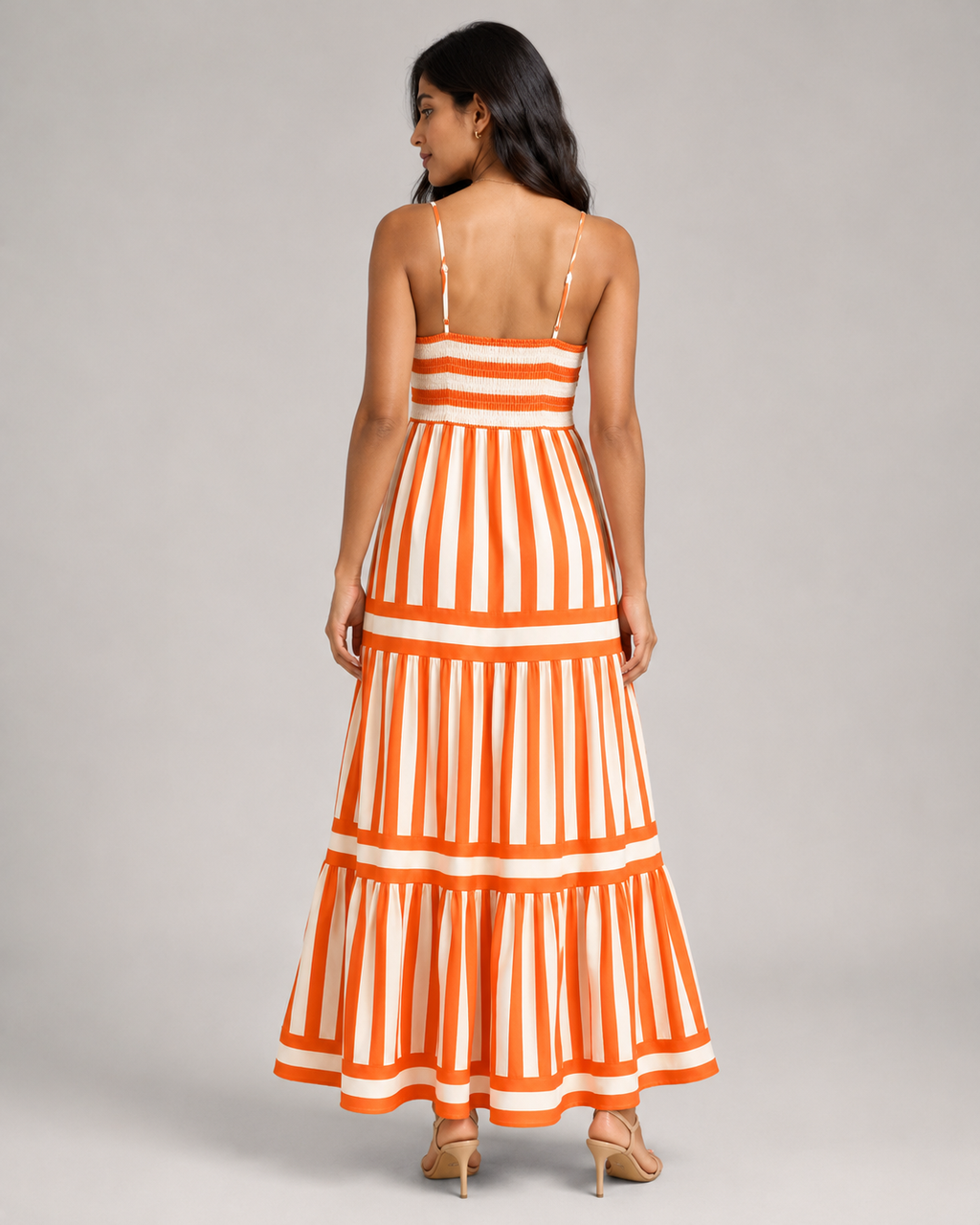 Striped Tiered Maxi Dress - Square Neck Spaghetti Strap Flowy Boho Summer Vacation Sundress