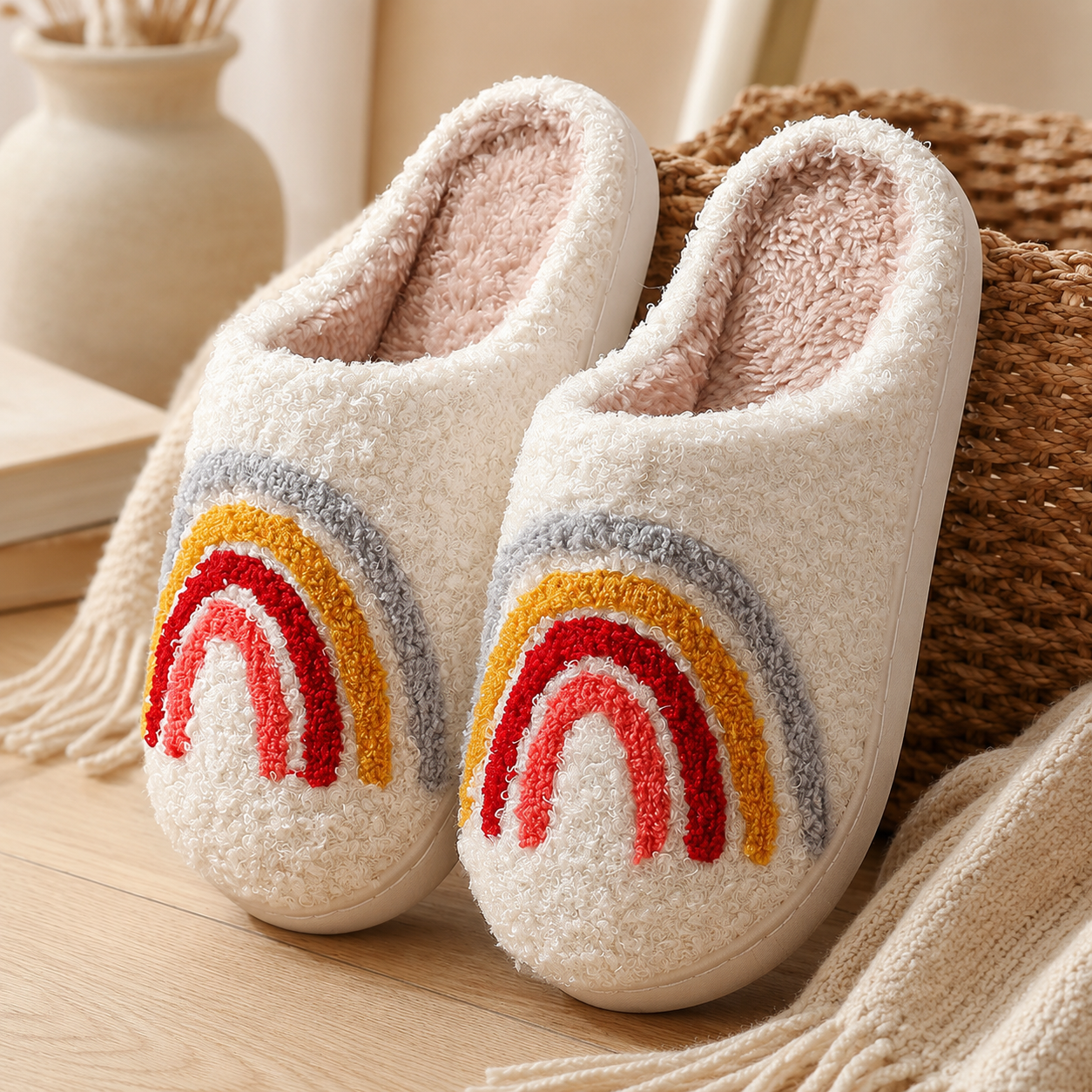 Fuzzy Heart Slippers - Cozy Cupid Love Indoor House Shoes - Luxxella