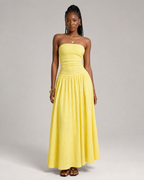 Textured Knit Maxi Dress - Ruched Drop Waist Tube Top Flowy Summer Vacation Sundress