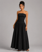Textured Knit Maxi Dress - Ruched Drop Waist Tube Top Flowy Summer Vacation Sundress