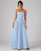 Textured Knit Maxi Dress - Ruched Drop Waist Tube Top Flowy Summer Vacation Sundress