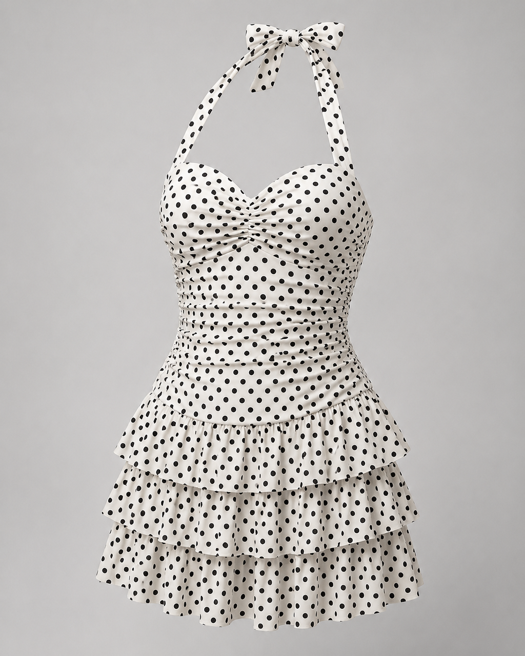 Vintage Polka Dot Swim Dress – Tiered Skirt Bathing Suit - Luxxella