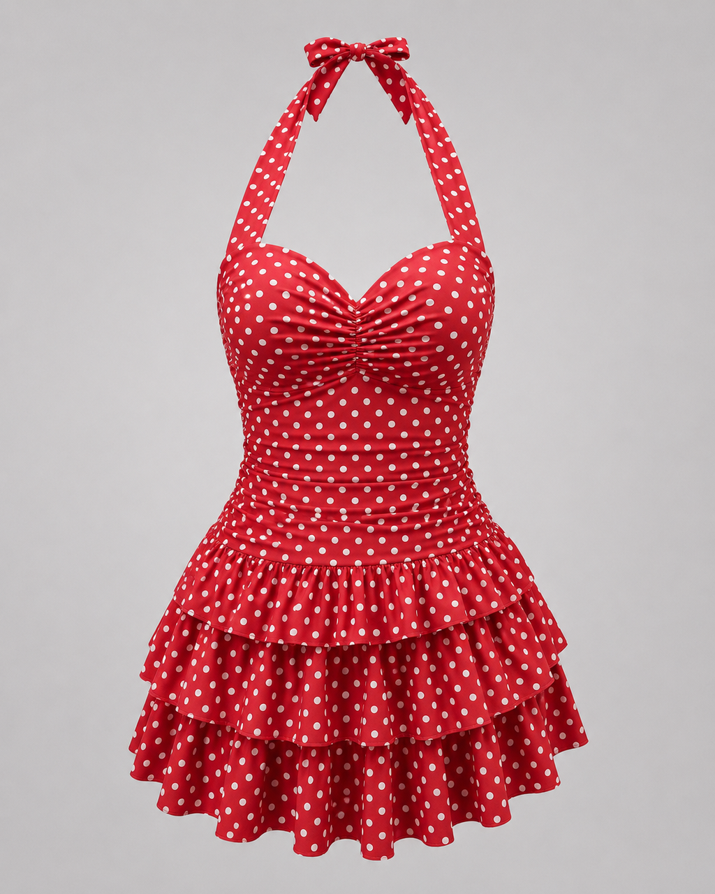 Vintage Polka Dot Swim Dress – Tiered Skirt Bathing Suit - Luxxella