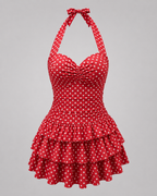 Vintage Polka Dot Swim Dress – Tiered Skirt Bathing Suit - Luxxella