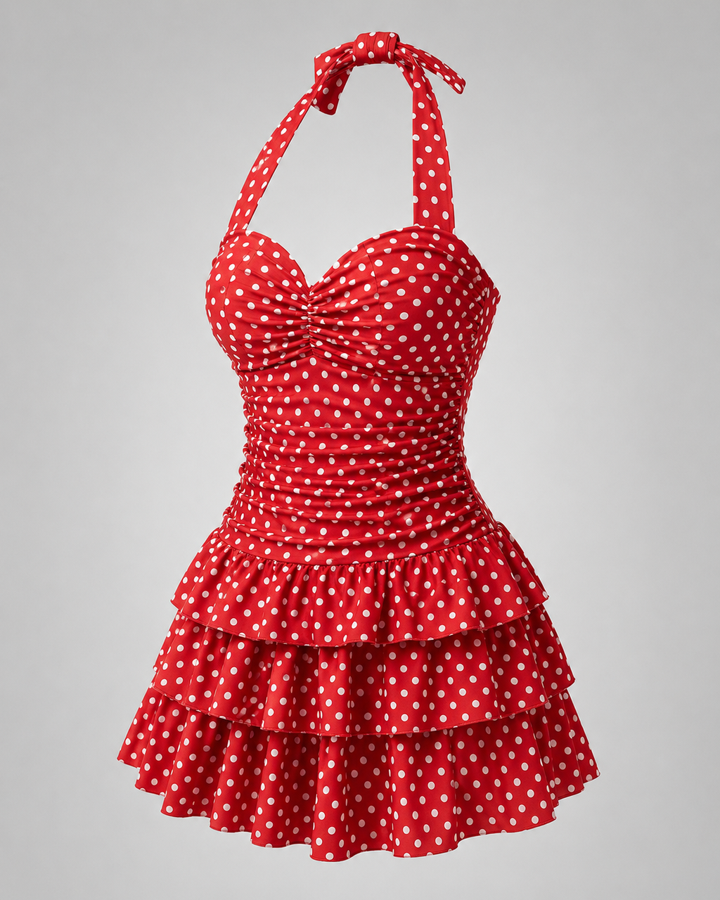 Vintage Polka Dot Swim Dress – Tiered Skirt Bathing Suit - Luxxella