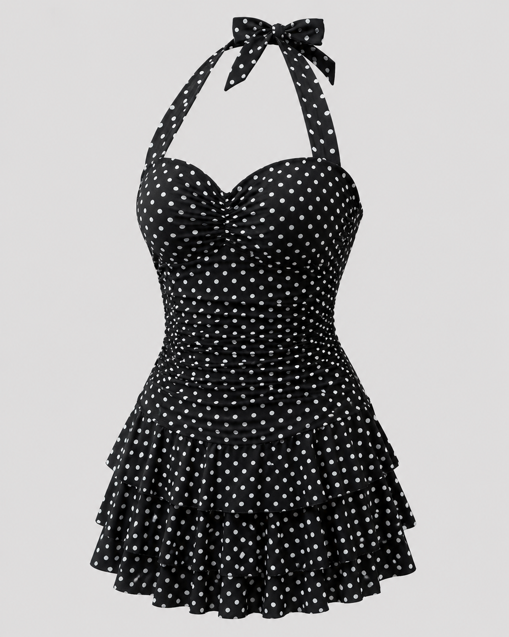 Vintage Polka Dot Swim Dress – Tiered Skirt Bathing Suit - Luxxella