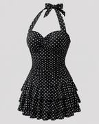 Vintage Polka Dot Swim Dress – Tiered Skirt Bathing Suit - Luxxella