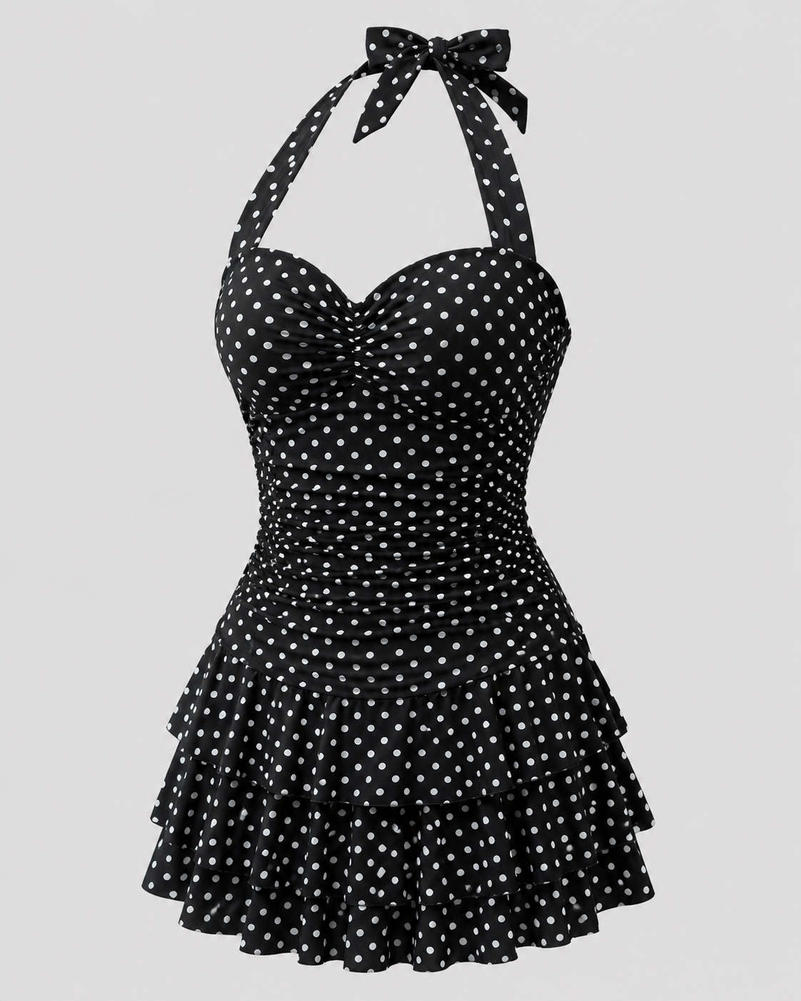 Vintage Polka Dot Swim Dress – Tiered Skirt Bathing Suit - Luxxella