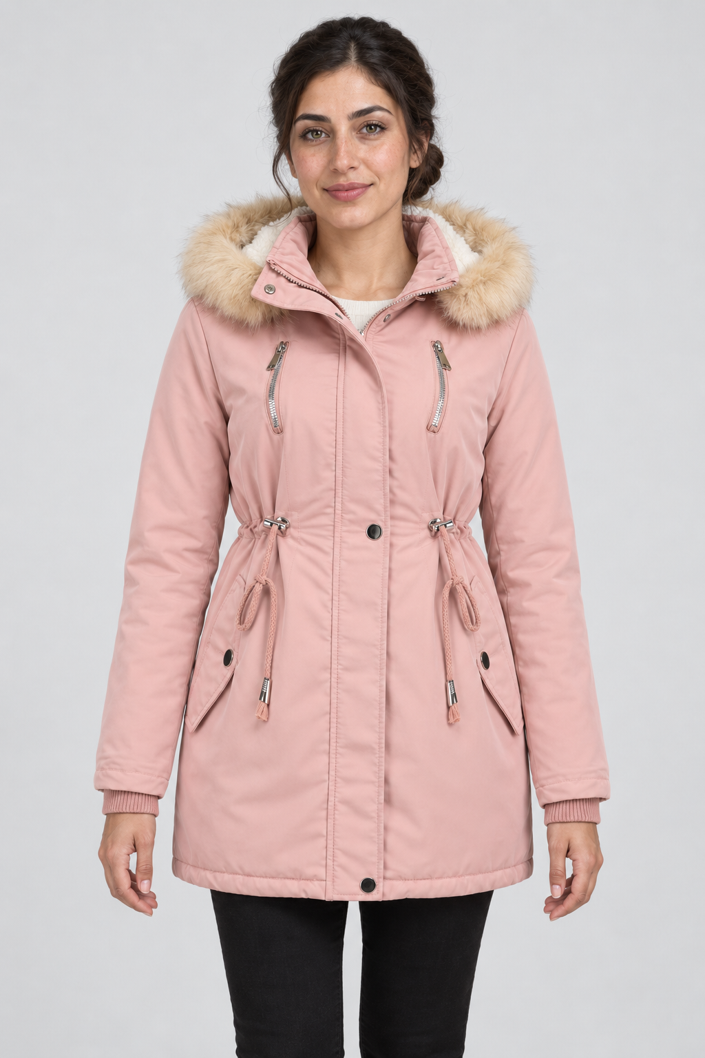 Winter Parka Coat Faux Fur Hooded Sherpa-Lined Jacket Warm Fleece Anorak Outerwear