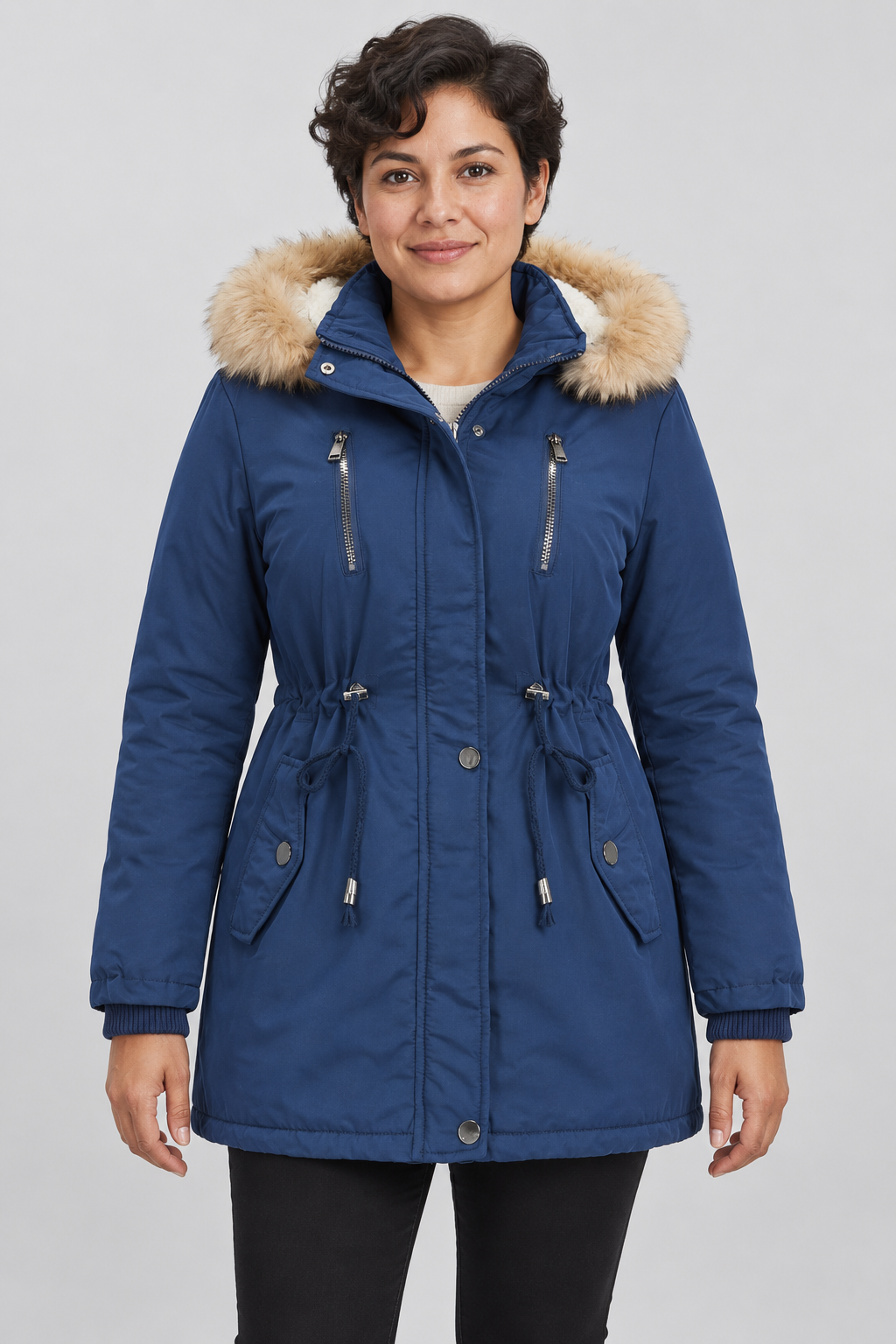 Winter Parka Coat Faux Fur Hooded Sherpa-Lined Jacket Warm Fleece Anorak Outerwear