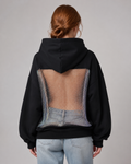 Women's Backless Rhinestone Mesh Hoodie - Open Back Oversized Crystal Chain Sweatshirt for nights out - Luxxella