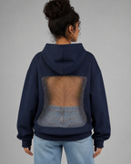 Women's Backless Rhinestone Mesh Hoodie - Open Back Oversized Crystal Chain Sweatshirt for nights out - Luxxella