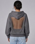 Women's Backless Rhinestone Mesh Hoodie - Open Back Oversized Crystal Chain Sweatshirt for nights out - Luxxella