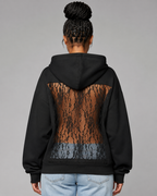 Women's Backless Rhinestone Mesh Hoodie - Open Back Oversized Crystal Chain Sweatshirt for nights out - Luxxella
