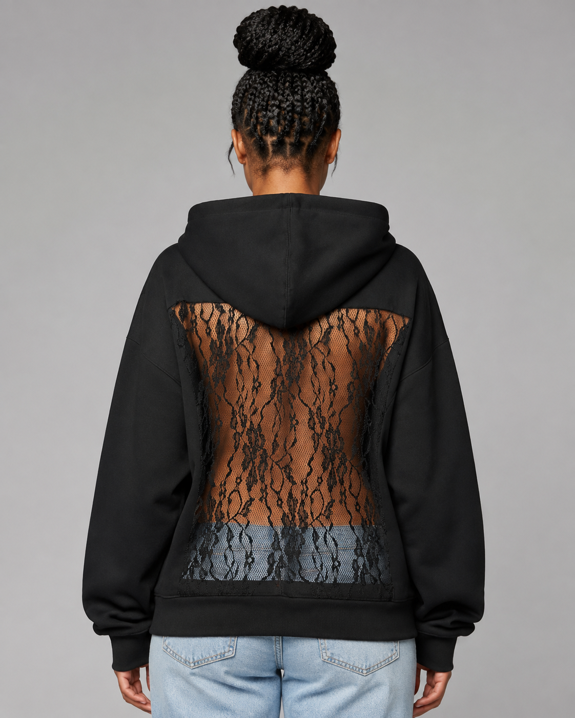Women's Backless Rhinestone Mesh Hoodie - Open Back Oversized Crystal Chain Sweatshirt for nights out - Luxxella