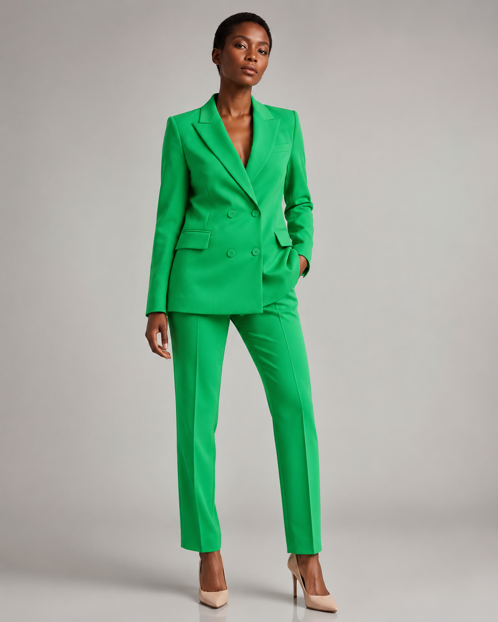 Double Breasted Blazer Pants Suit - 2 Piece Business Formal Trousers Set - Luxxella
