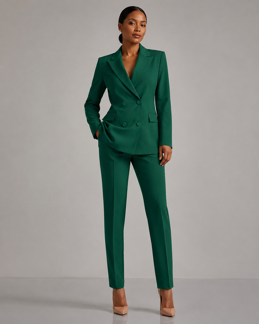 Double Breasted Blazer Pants Suit - 2 Piece Business Formal Trousers Set - Luxxella