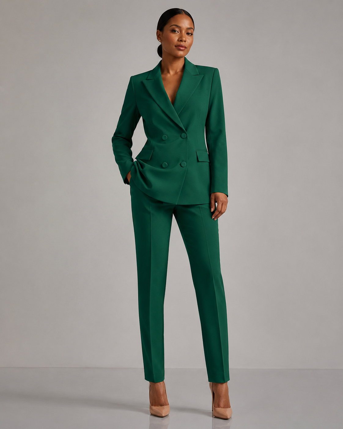 Double Breasted Blazer Pants Suit - 2 Piece Business Formal Trousers Set - Luxxella