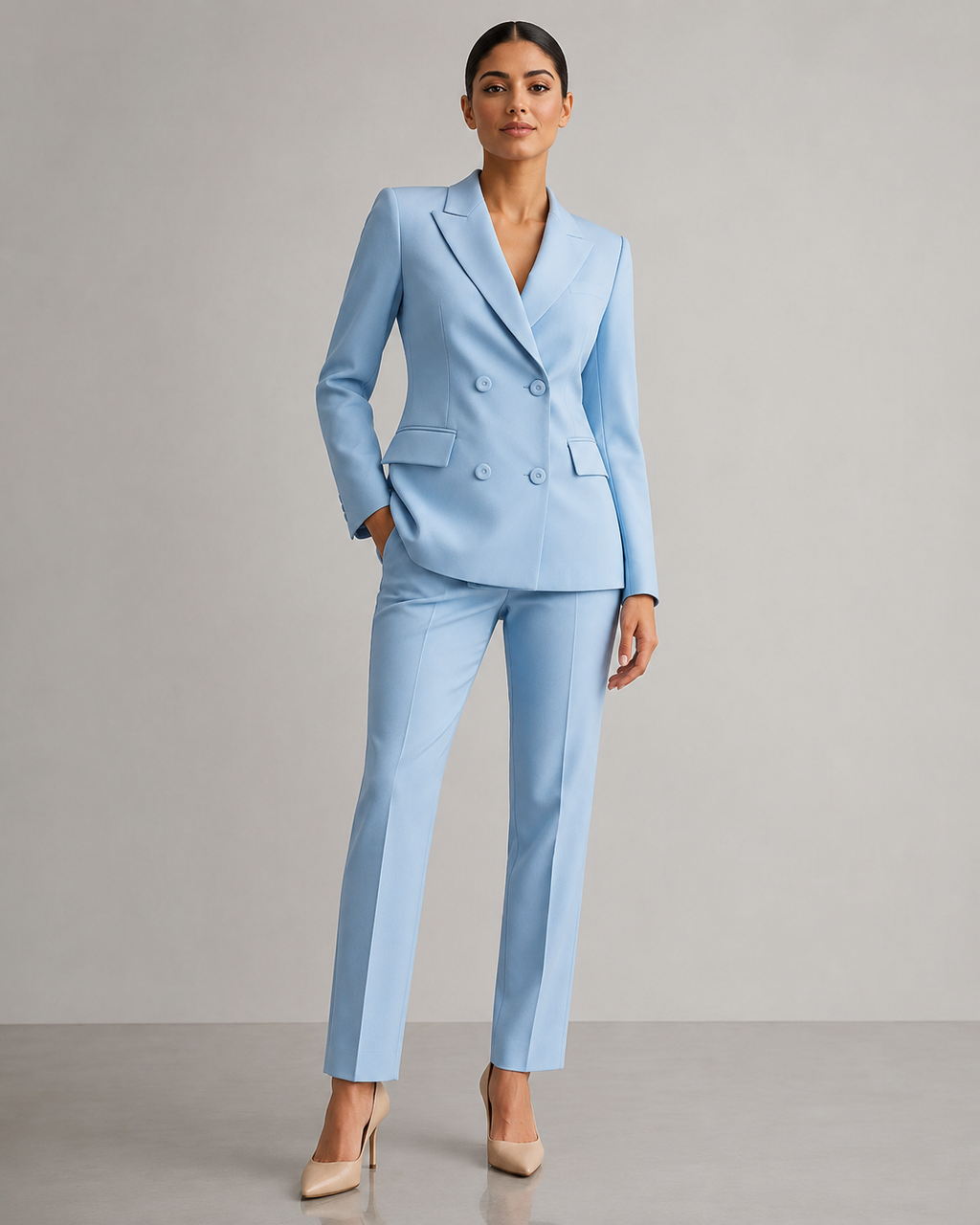 Double Breasted Blazer Pants Suit - 2 Piece Business Formal Trousers Set - Luxxella