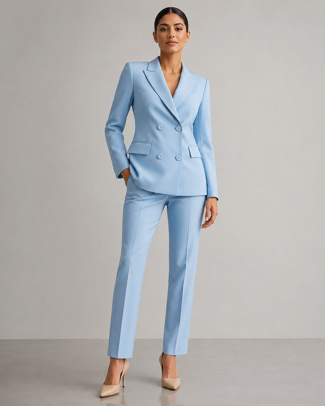 Double Breasted Blazer Pants Suit - 2 Piece Business Formal Trousers Set - Luxxella