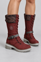 Bottes d'hiver mi-mollet pour femmes, avec revers en maille, lacets, similicuir, bottes de neige imperméables, chaudes, de combat, d'équitation