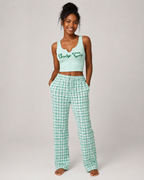 Women's Plaid Pajama Set - Graphic Crop Top and Drawstring Sleepwear Lounge Pants - Luxxella