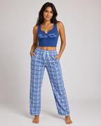 Women's Plaid Pajama Set - Graphic Crop Top and Drawstring Sleepwear Lounge Pants - Luxxella