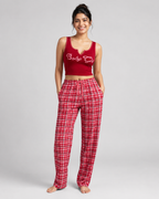 Women's Plaid Pajama Set - Graphic Crop Top and Drawstring Sleepwear Lounge Pants - Luxxella