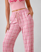Women's Plaid Pajama Set - Graphic Crop Top and Drawstring Sleepwear Lounge Pants - Luxxella