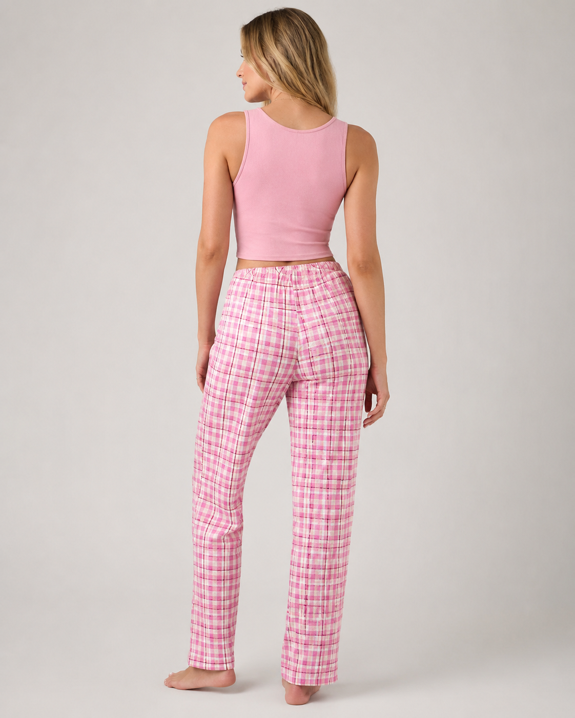 Women's Plaid Pajama Set - Graphic Crop Top and Drawstring Sleepwear Lounge Pants - Luxxella