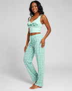 Women's Plaid Pajama Set - Graphic Crop Top and Drawstring Sleepwear Lounge Pants - Luxxella