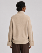 Women's Cashmere Wool Blend Ribbed Mock Neck Sweater - Autumn Winter Slouchy Pullover - Luxxella