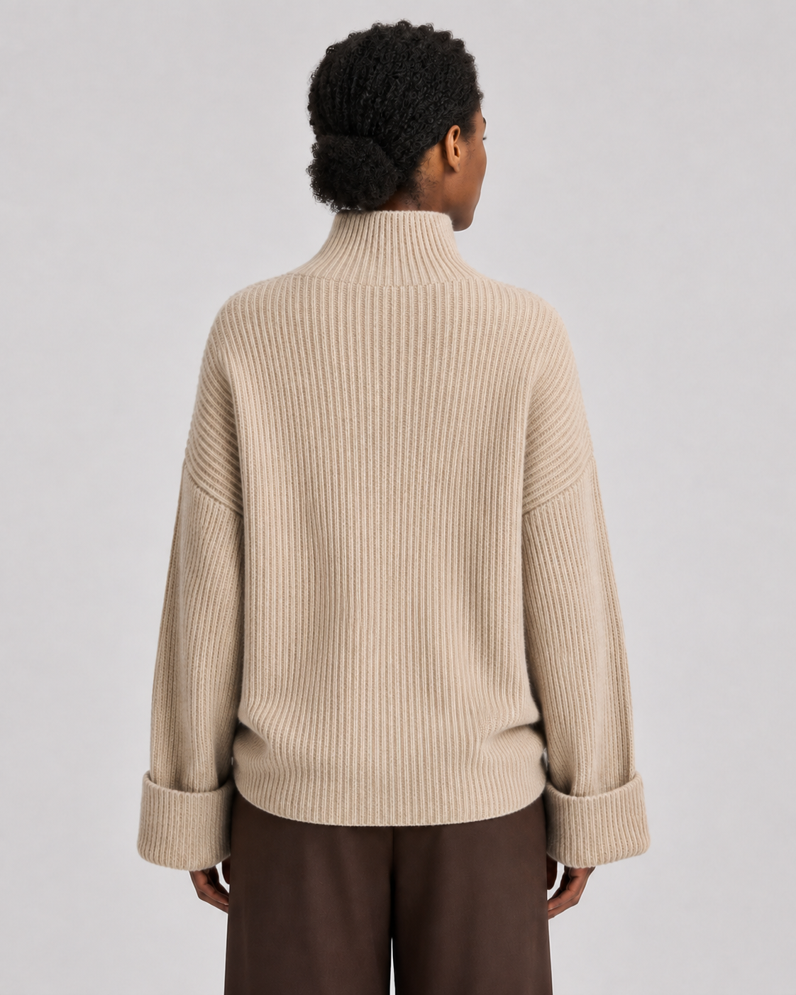 Women's Cashmere Wool Blend Ribbed Mock Neck Sweater - Autumn Winter Slouchy Pullover - Luxxella